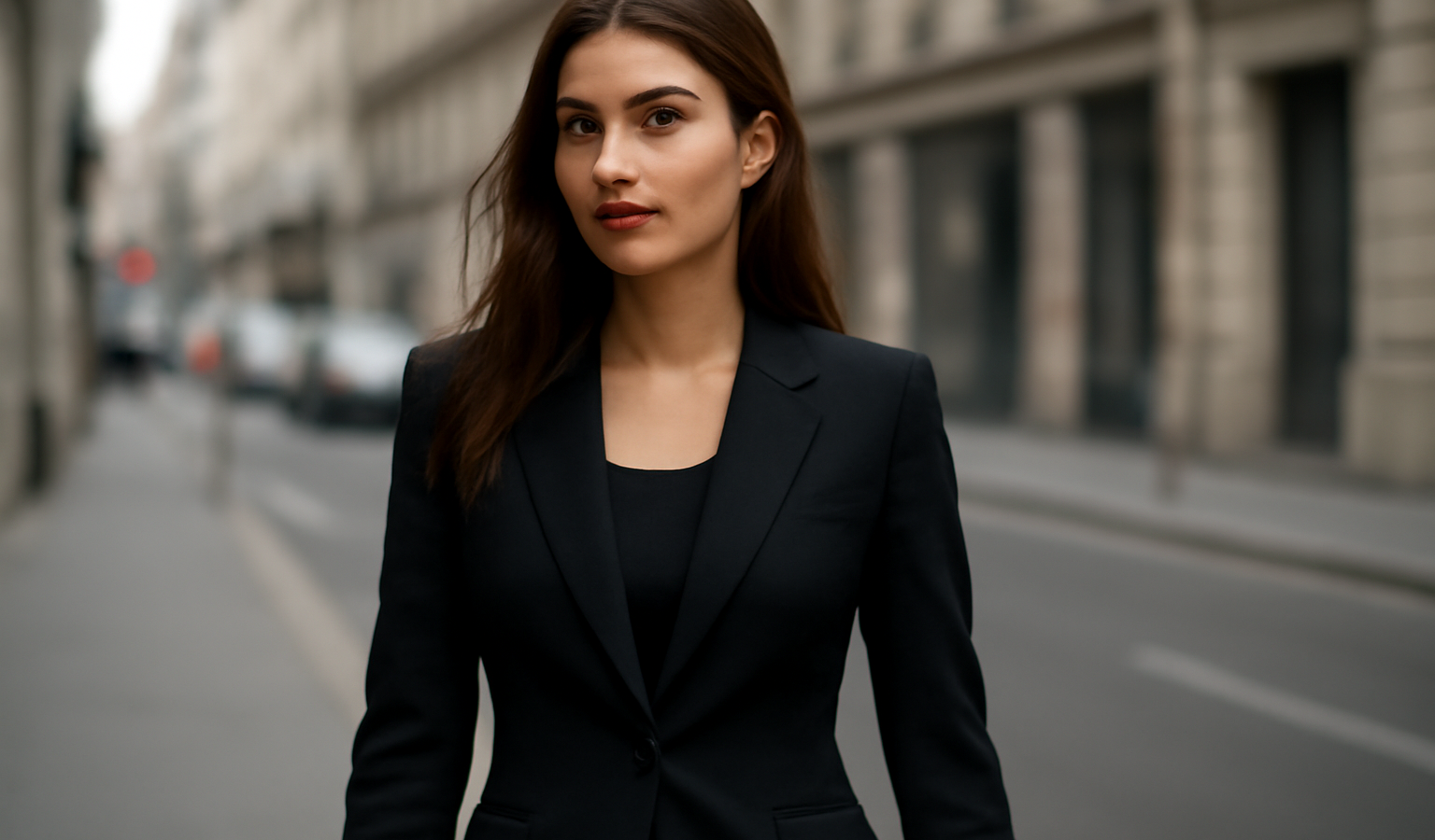 femme portant un blazer ajusté en ville