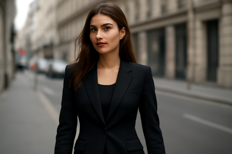 femme portant un blazer ajusté en ville