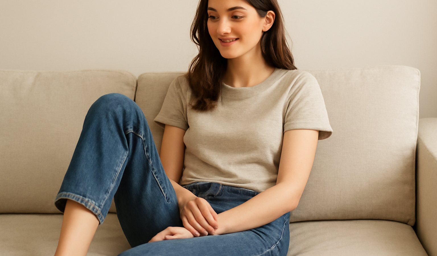 femme portant jean tapered assise confortablement