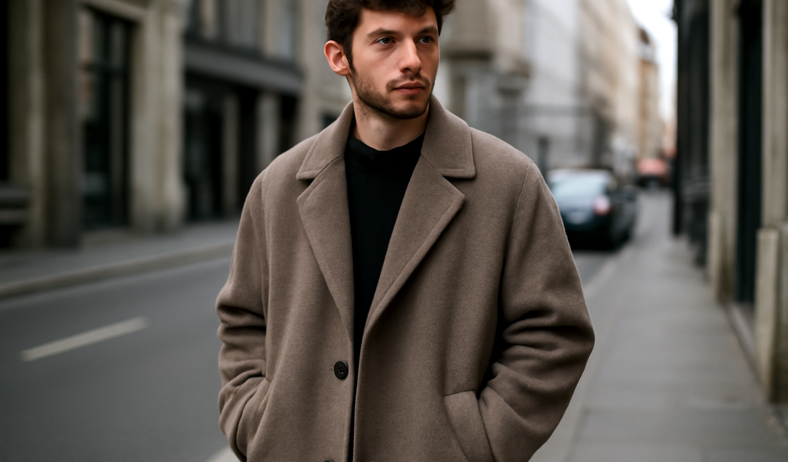 homme portant un manteau oversize en ville
