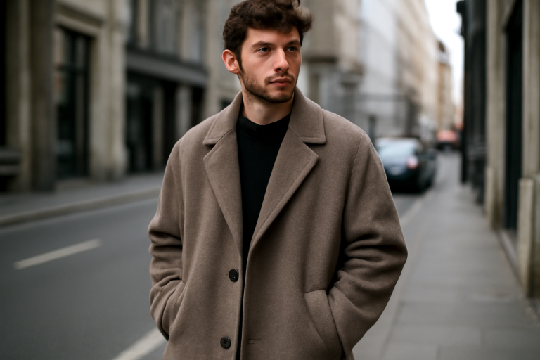 homme portant un manteau oversize en ville