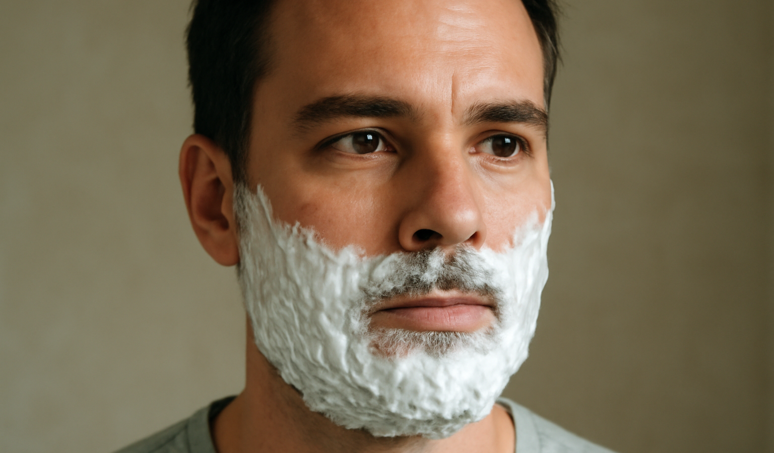 visage d'homme avec mousse à raser