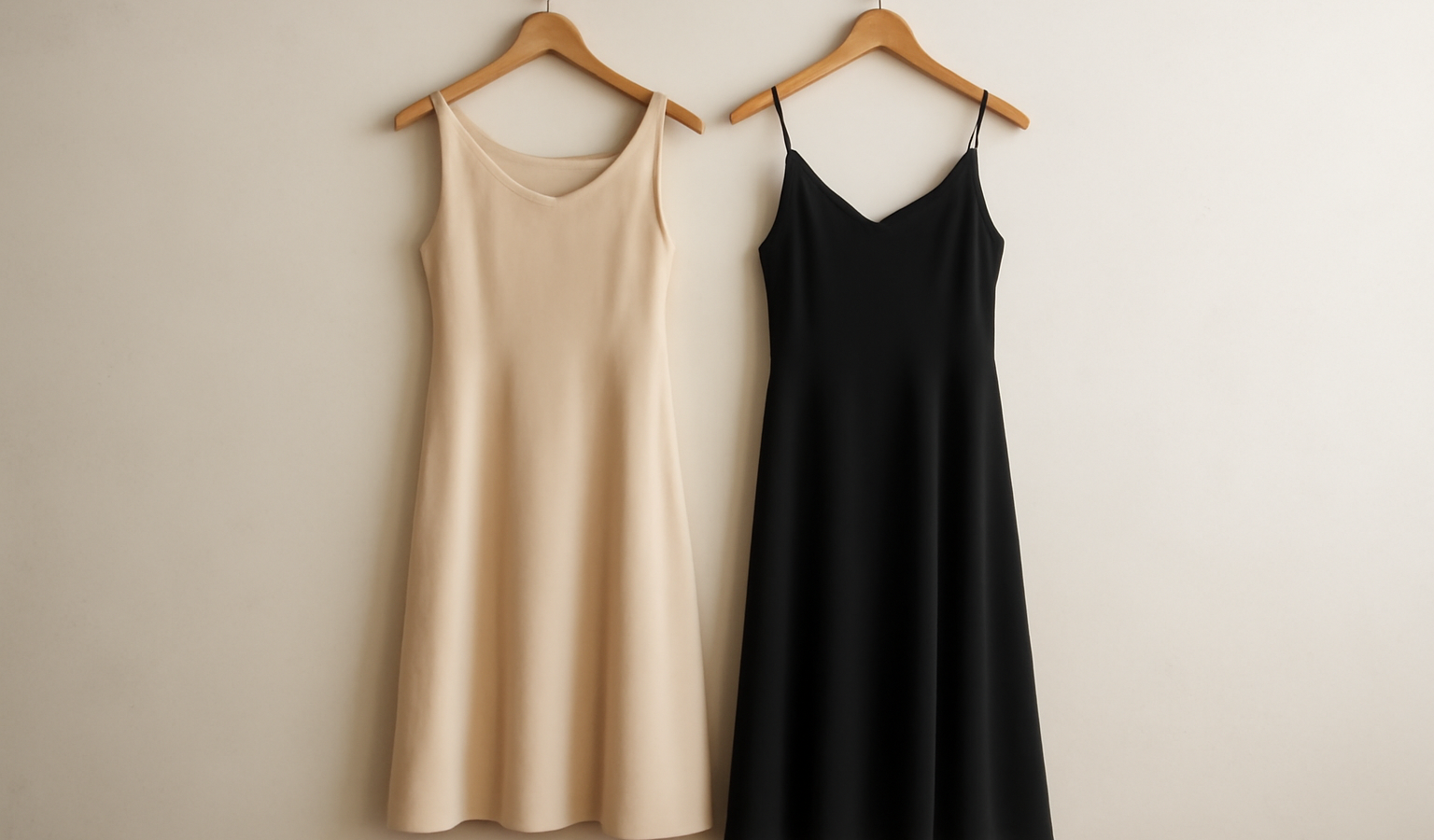 deux robes de longueurs différentes pendues