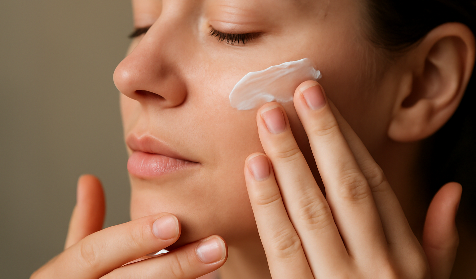 mains appliquant une crème sur le visage