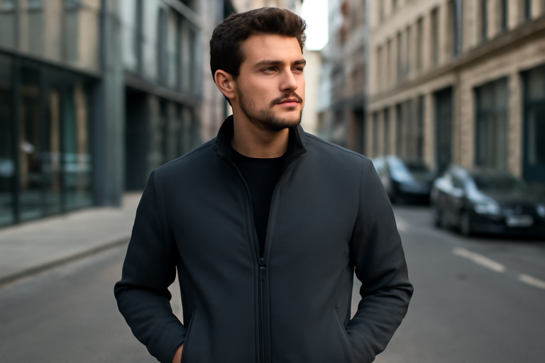 homme portant veste contemporaine en ville