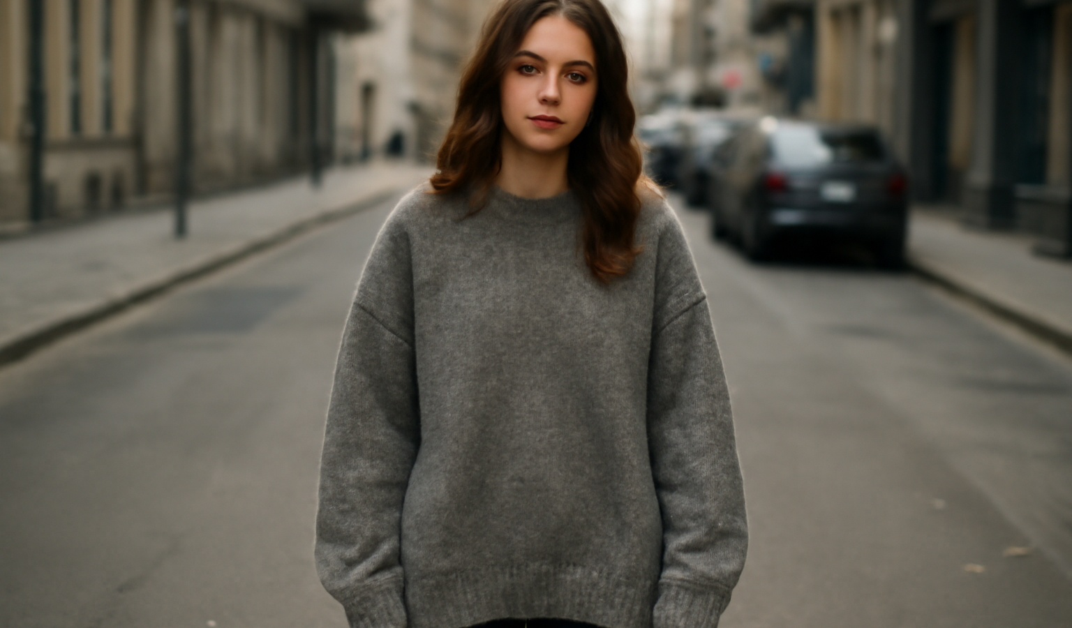 femme portant pull oversize en rue