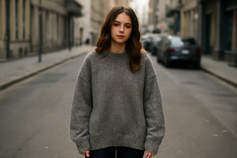femme portant pull oversize en rue