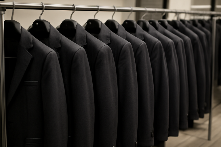 rayon boutique avec vestes sombres alignées