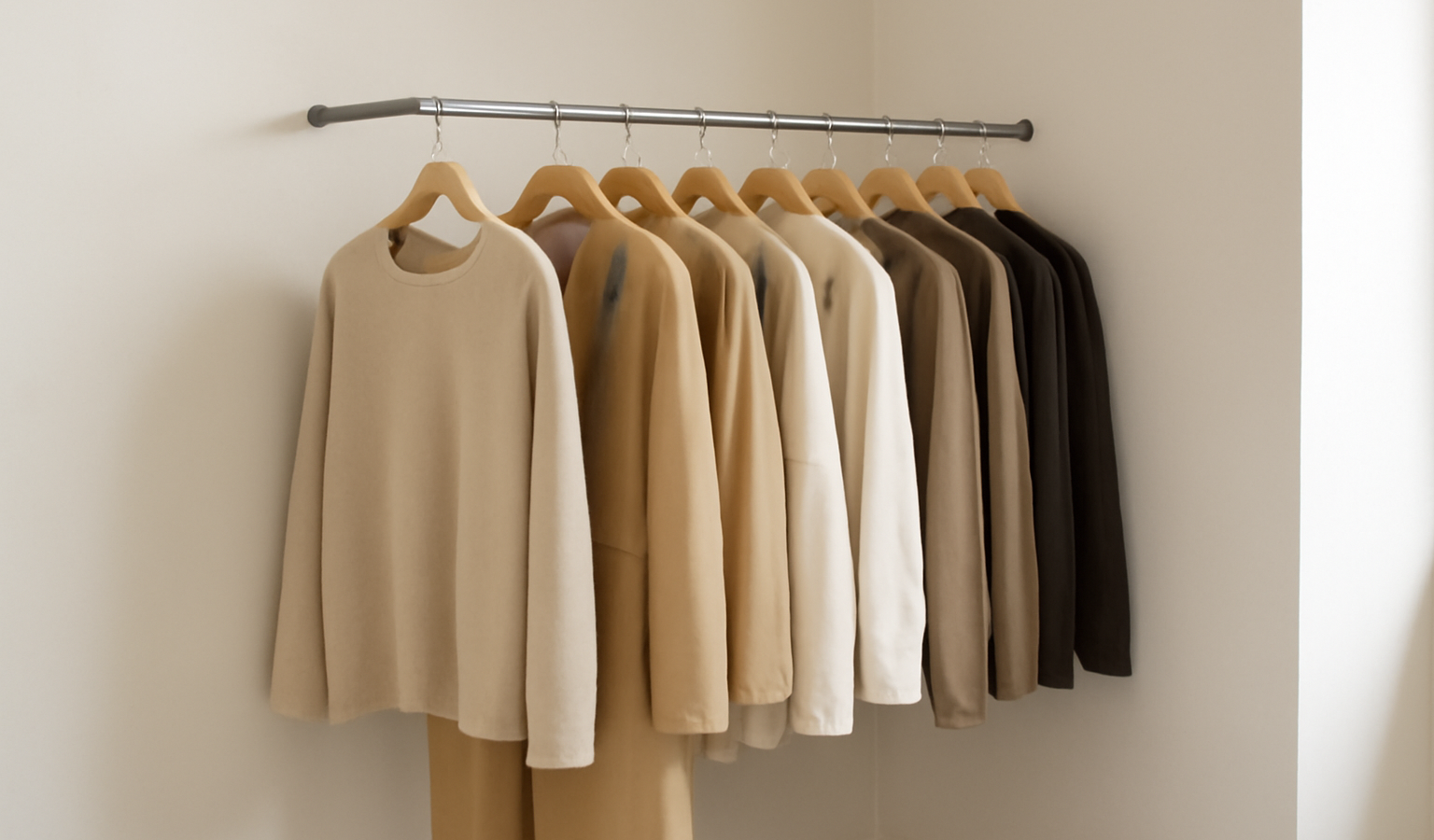 vetements suspendus sur coin boutique neutre