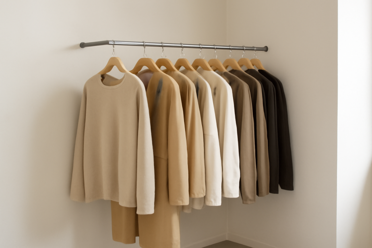 vetements suspendus sur coin boutique neutre
