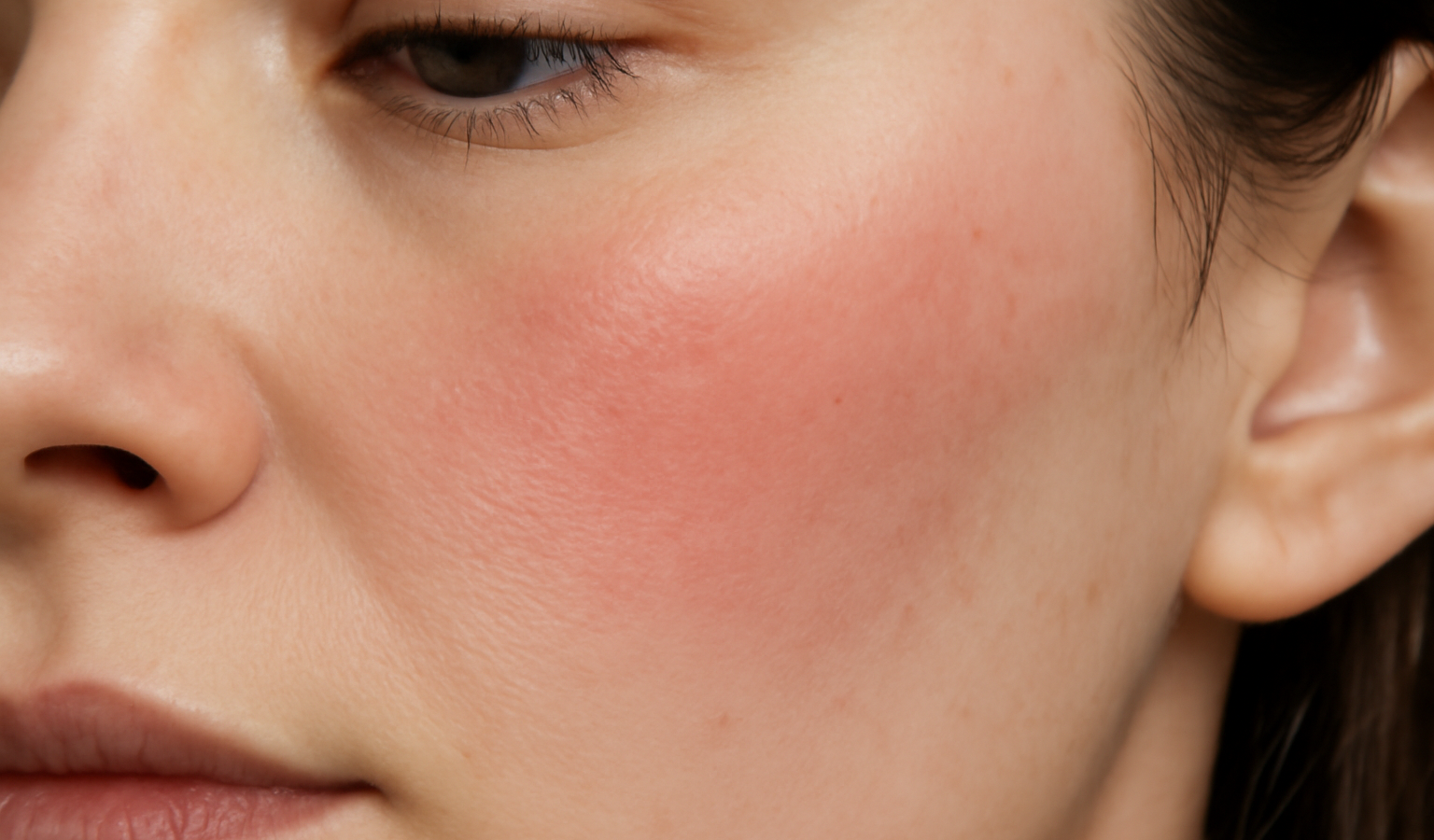 joues avec trace de maquillage estompé