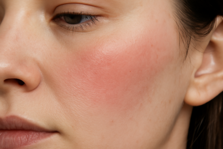 joues avec trace de maquillage estompé