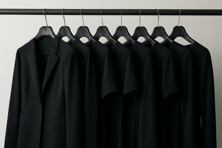 tenues noires alignees sur cintres
