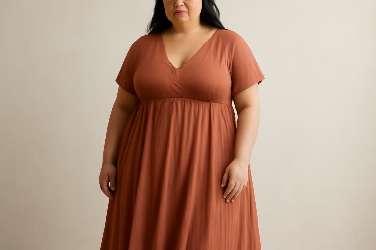 robe fluide portée sur une silhouette ronde