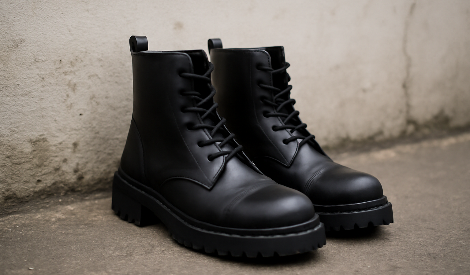 bottines montantes posees pres d'un mur