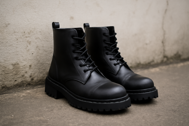bottines montantes posees pres d'un mur