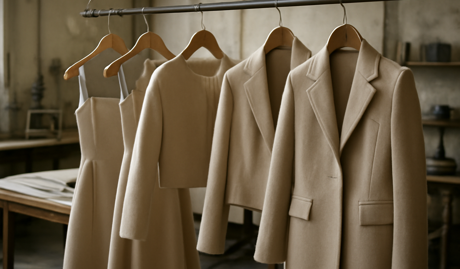 vetements structures suspendus en atelier