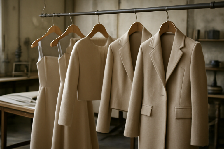 vetements structures suspendus en atelier