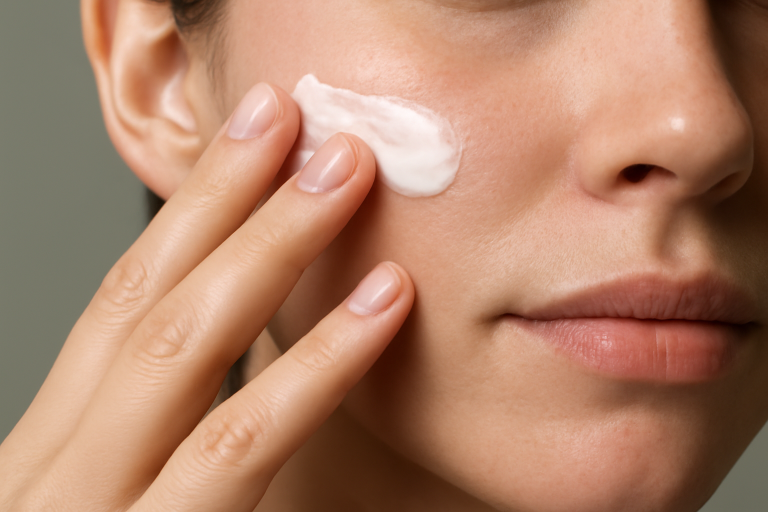 main appliquant crème hydratante visage