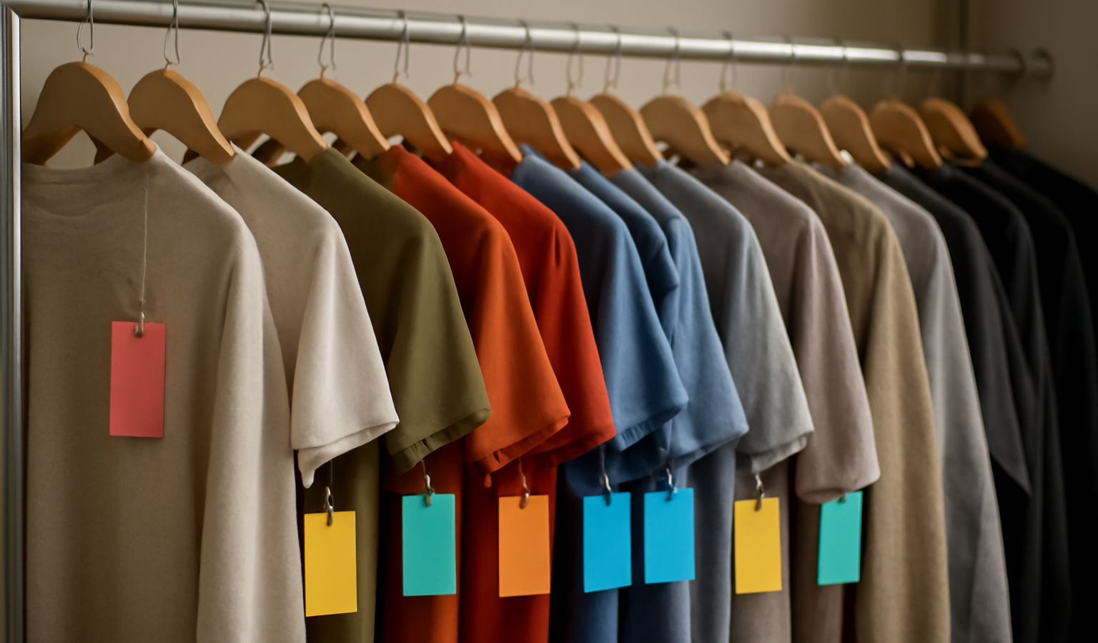 rayon vetements avec etiquettes multicolores