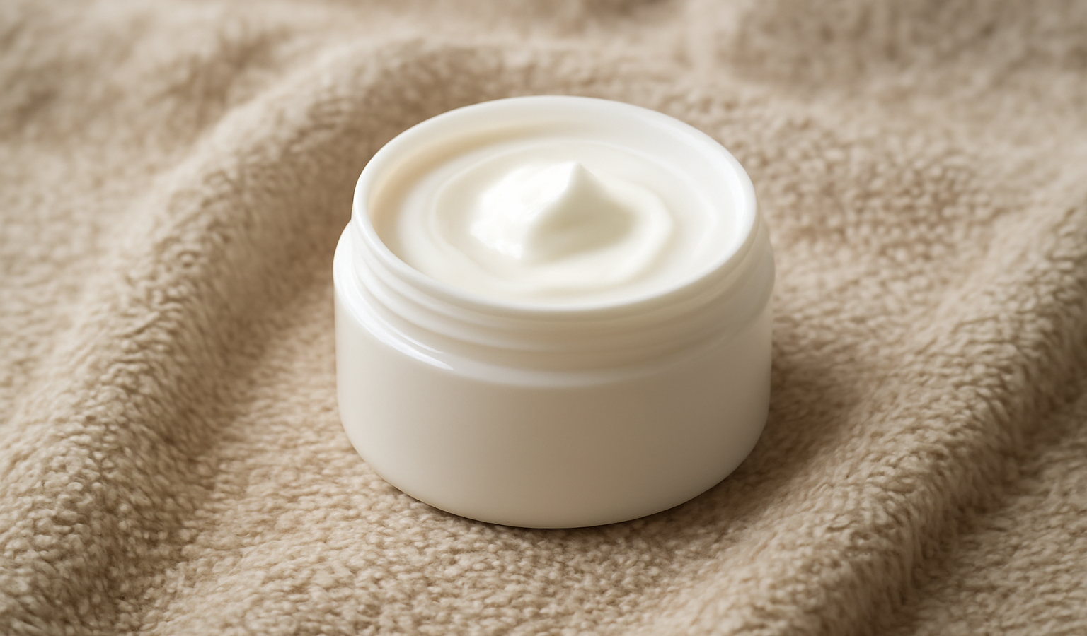 pot de crème posé sur serviette douce