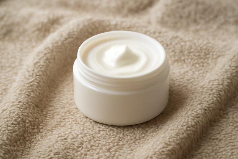 pot de crème posé sur serviette douce