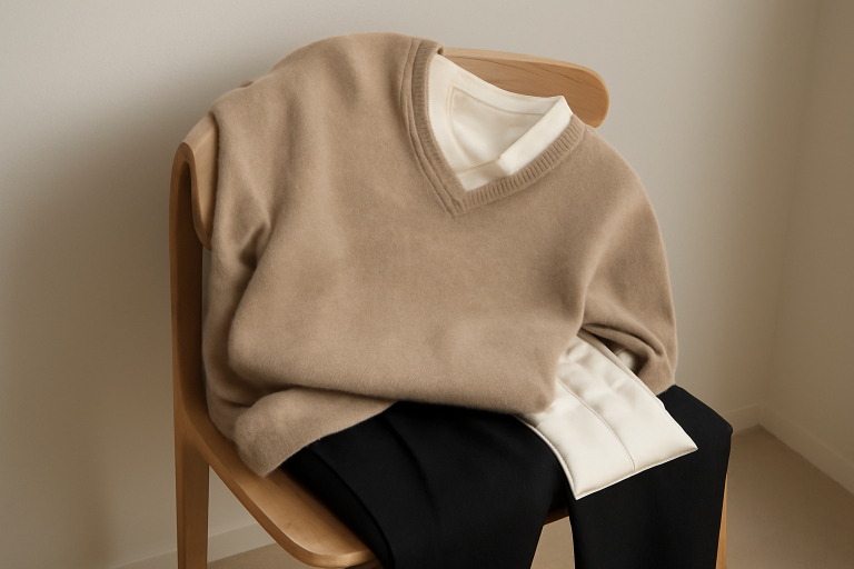 vêtements minimalistes posés sur chaise