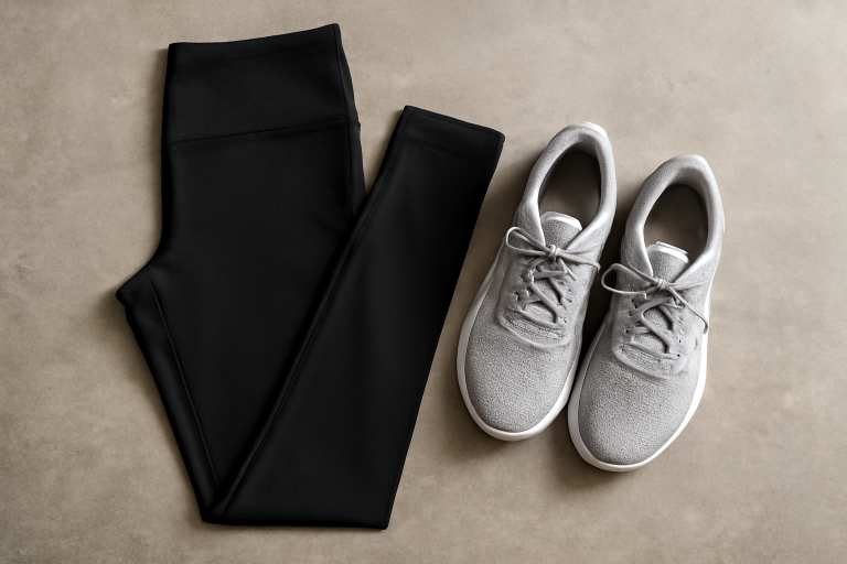 legging pose pres d'une paire de baskets