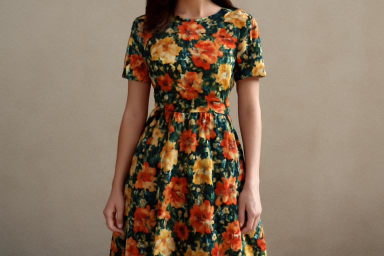 personne portant robe à grand motif floral