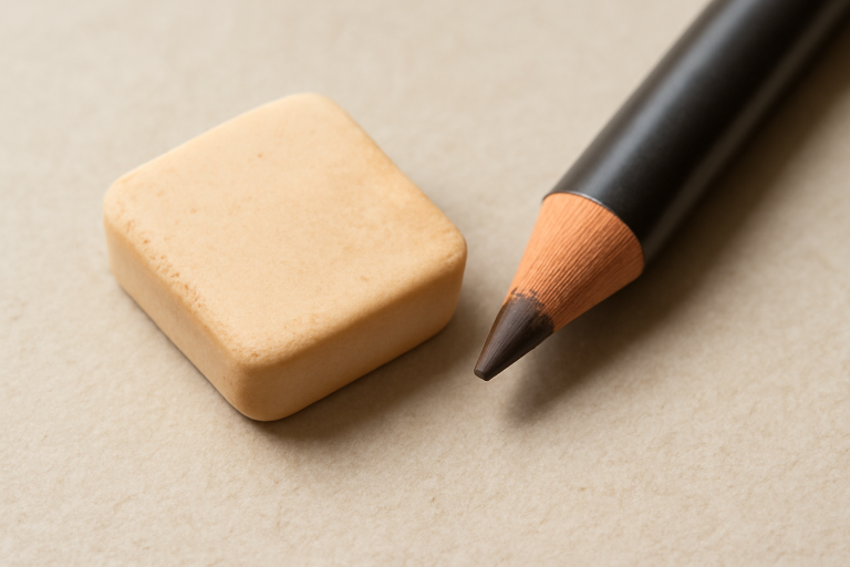 gomme à maquillage près d'un crayon à sourcils