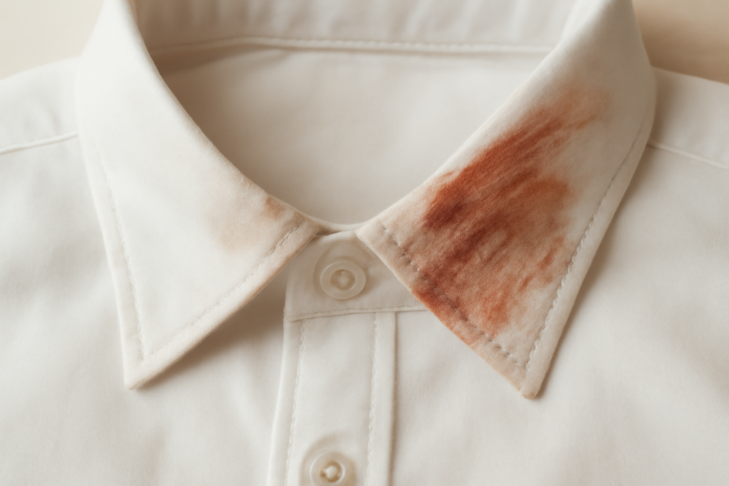 col de chemise taché de maquillage