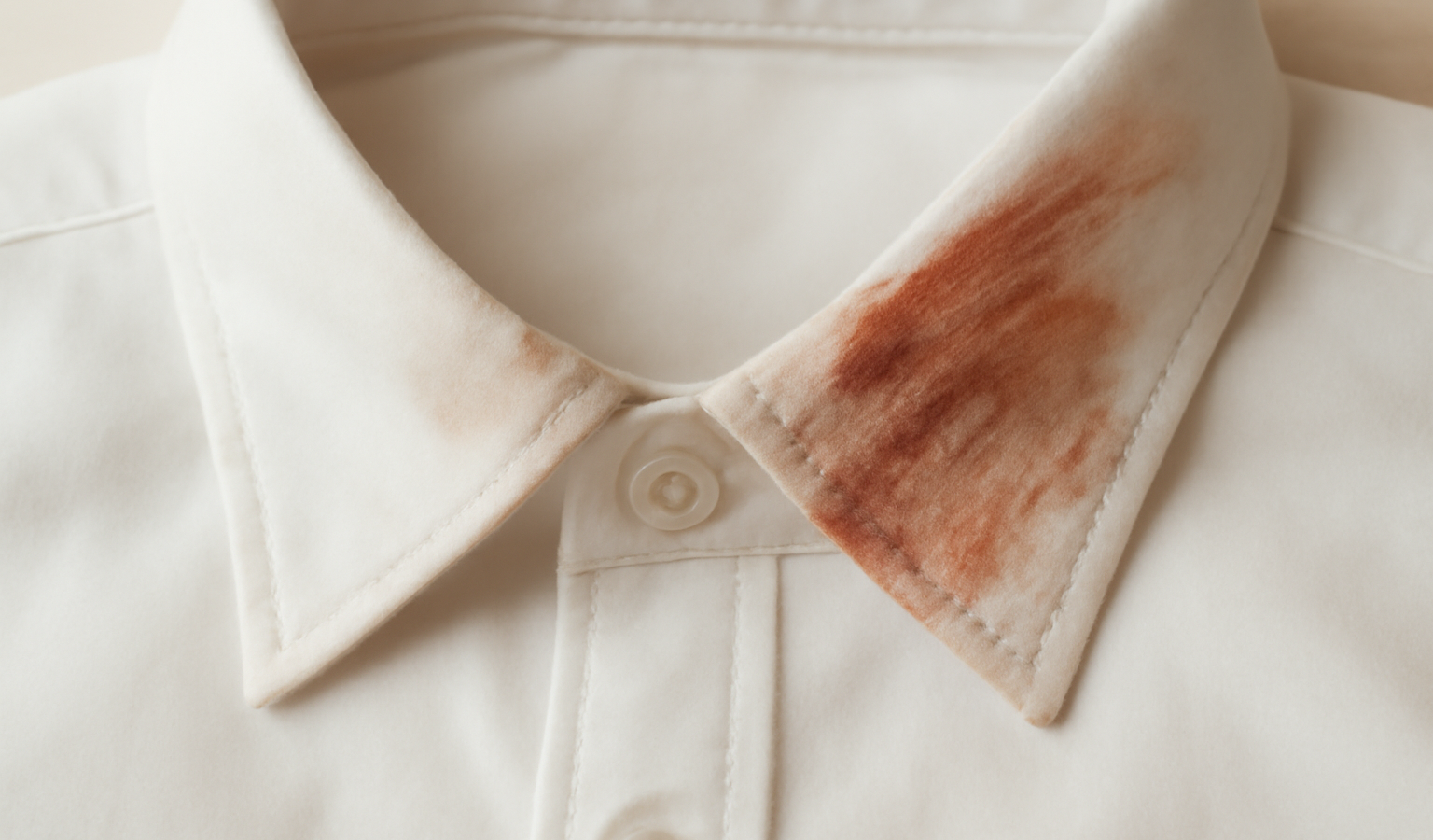 col de chemise taché de maquillage