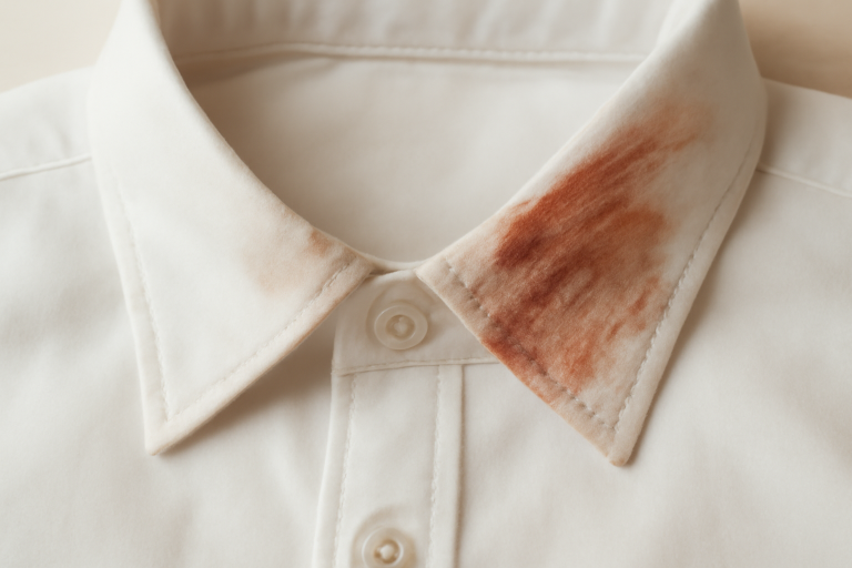 col de chemise taché de maquillage
