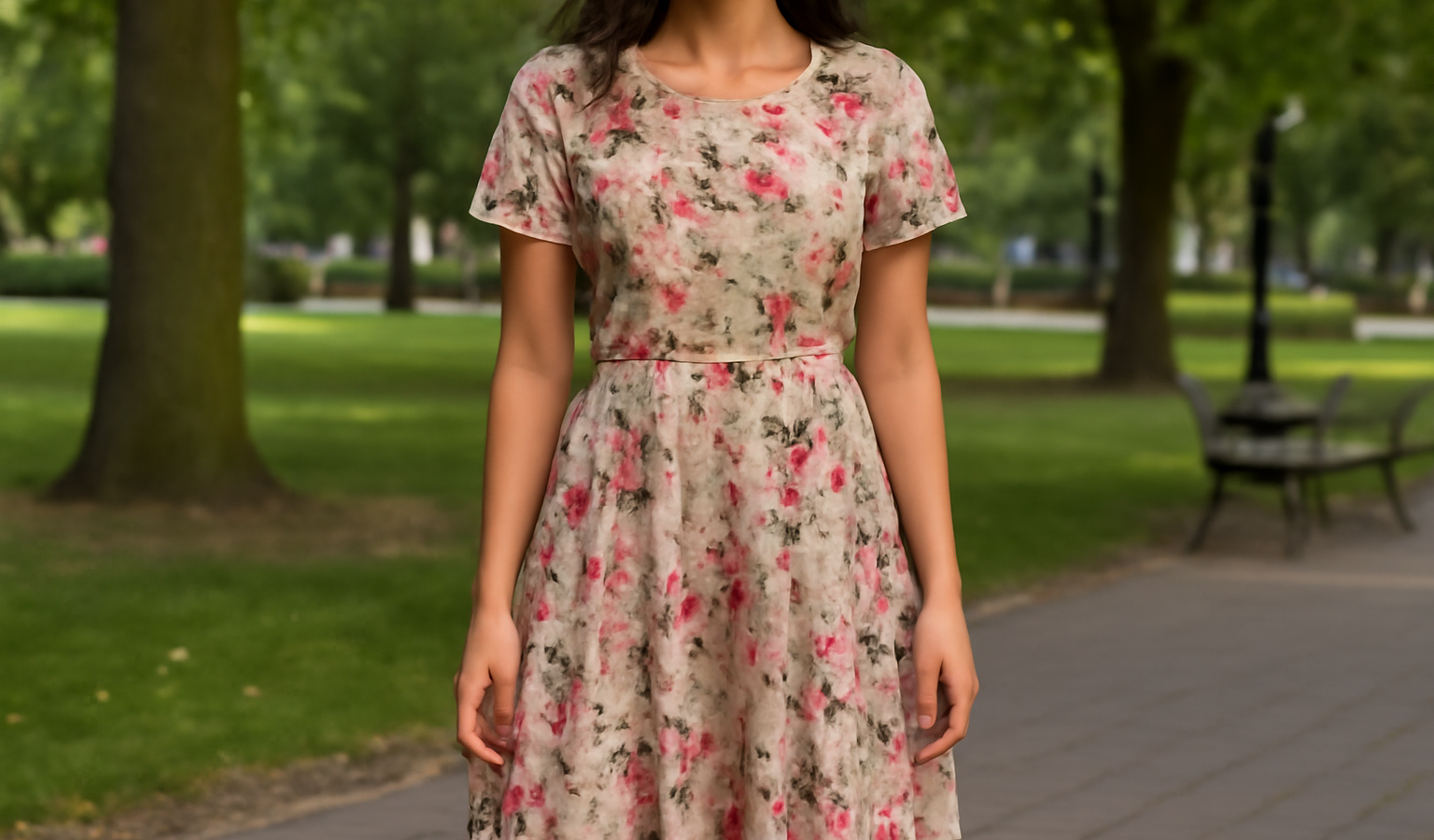robe imprimee portee en parc urbain