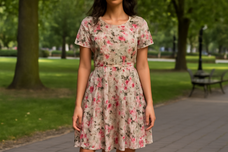 robe imprimee portee en parc urbain