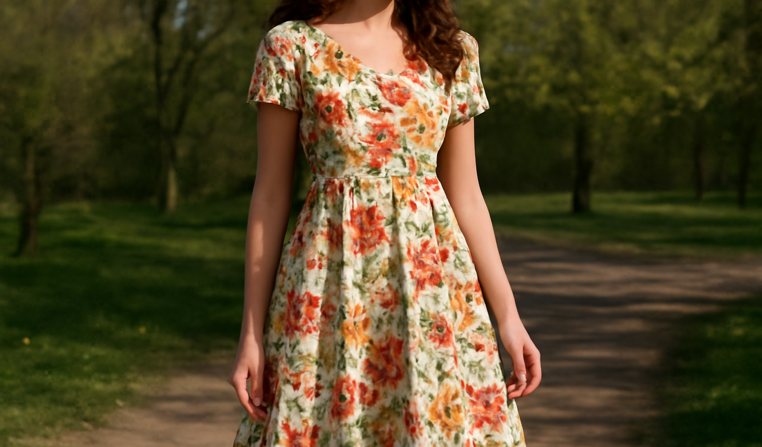 robe a motifs floraux portee en exterieur