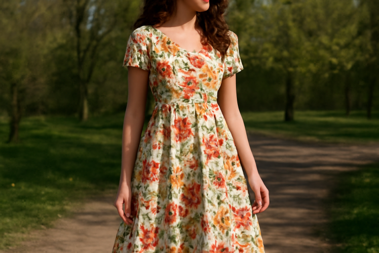robe a motifs floraux portee en exterieur