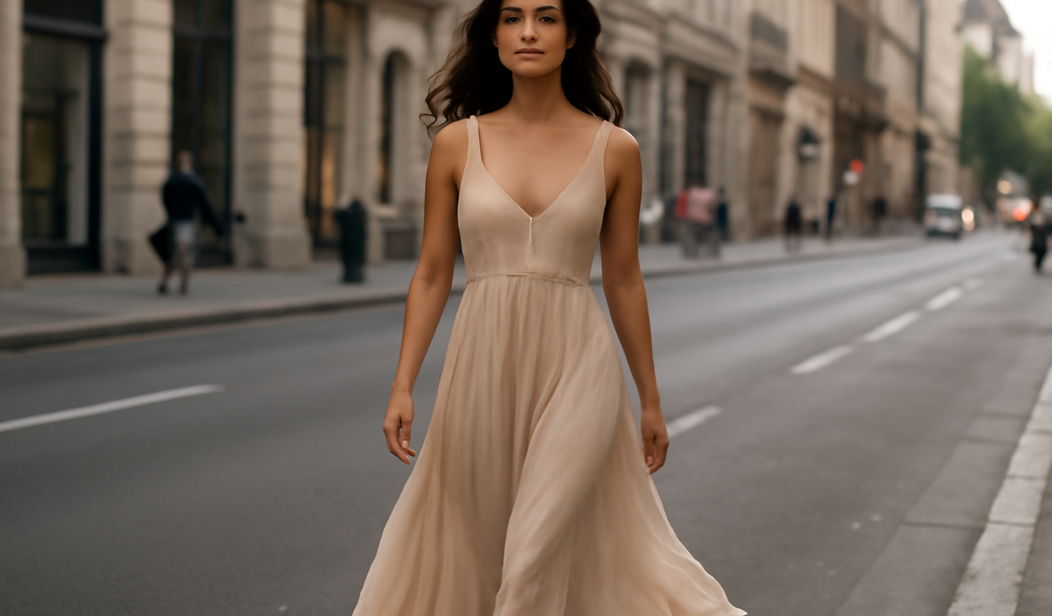 femme portant robe fluide en ville