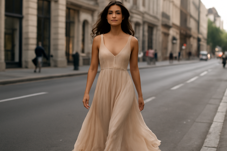femme portant robe fluide en ville