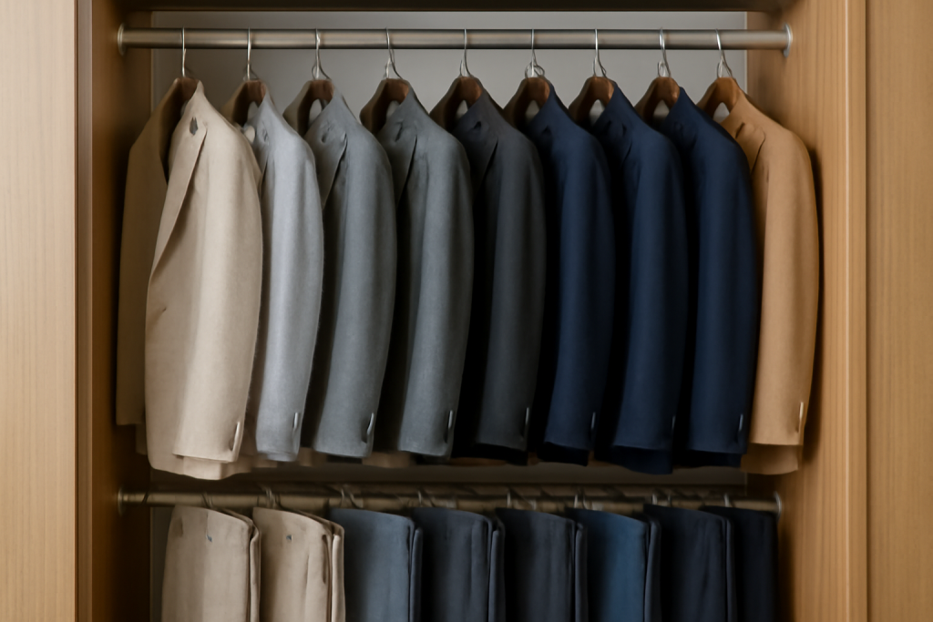 armoire avec vestes pantalons de coupe variée