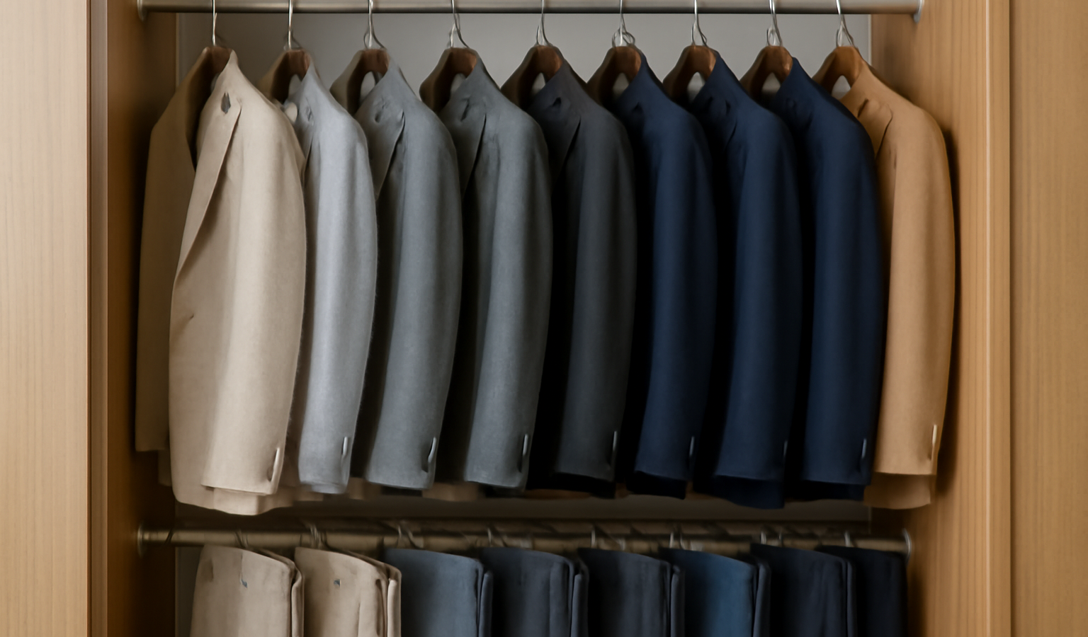 armoire avec vestes pantalons de coupe variée