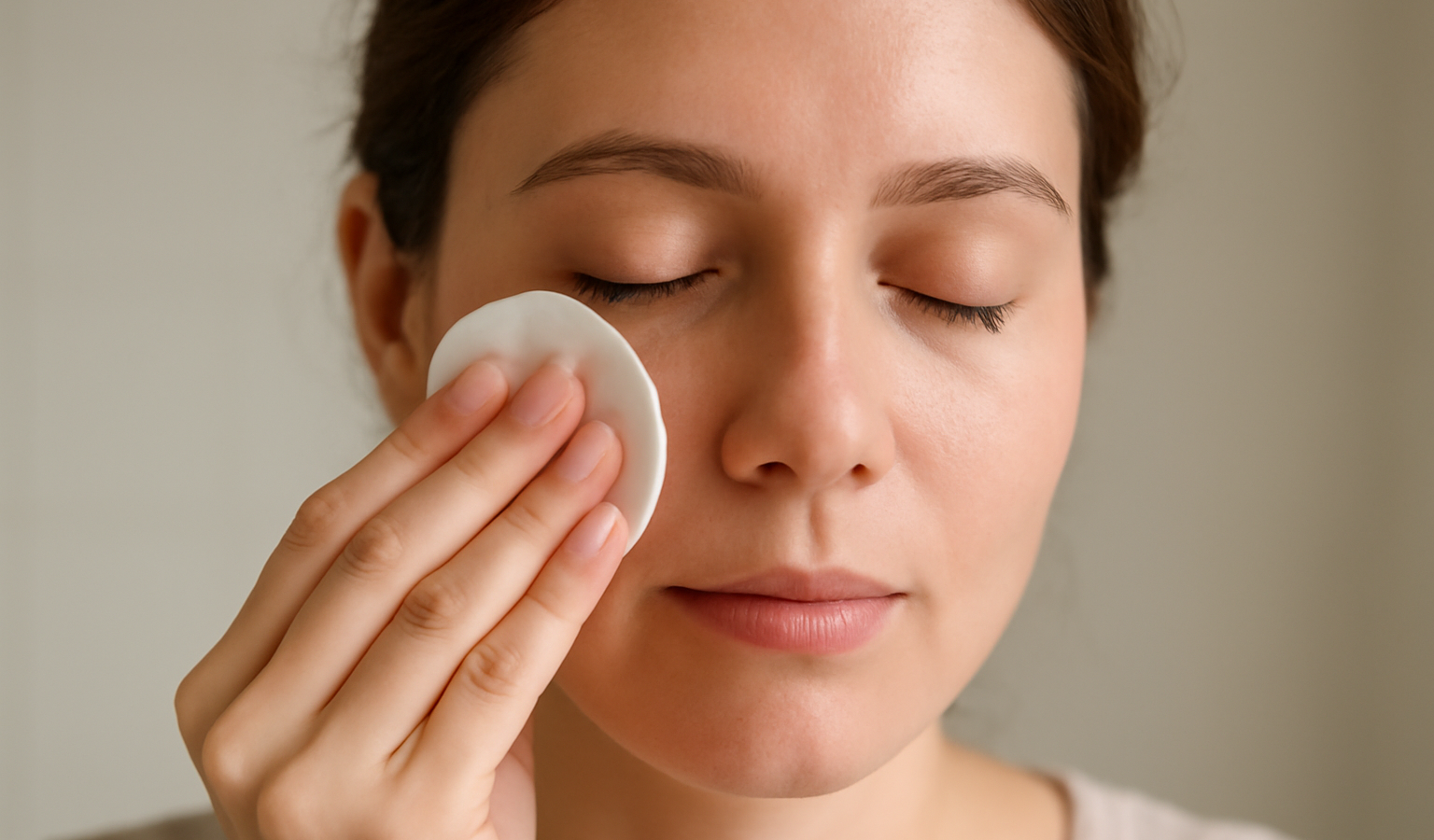 personne nettoyant visage avec coton doux