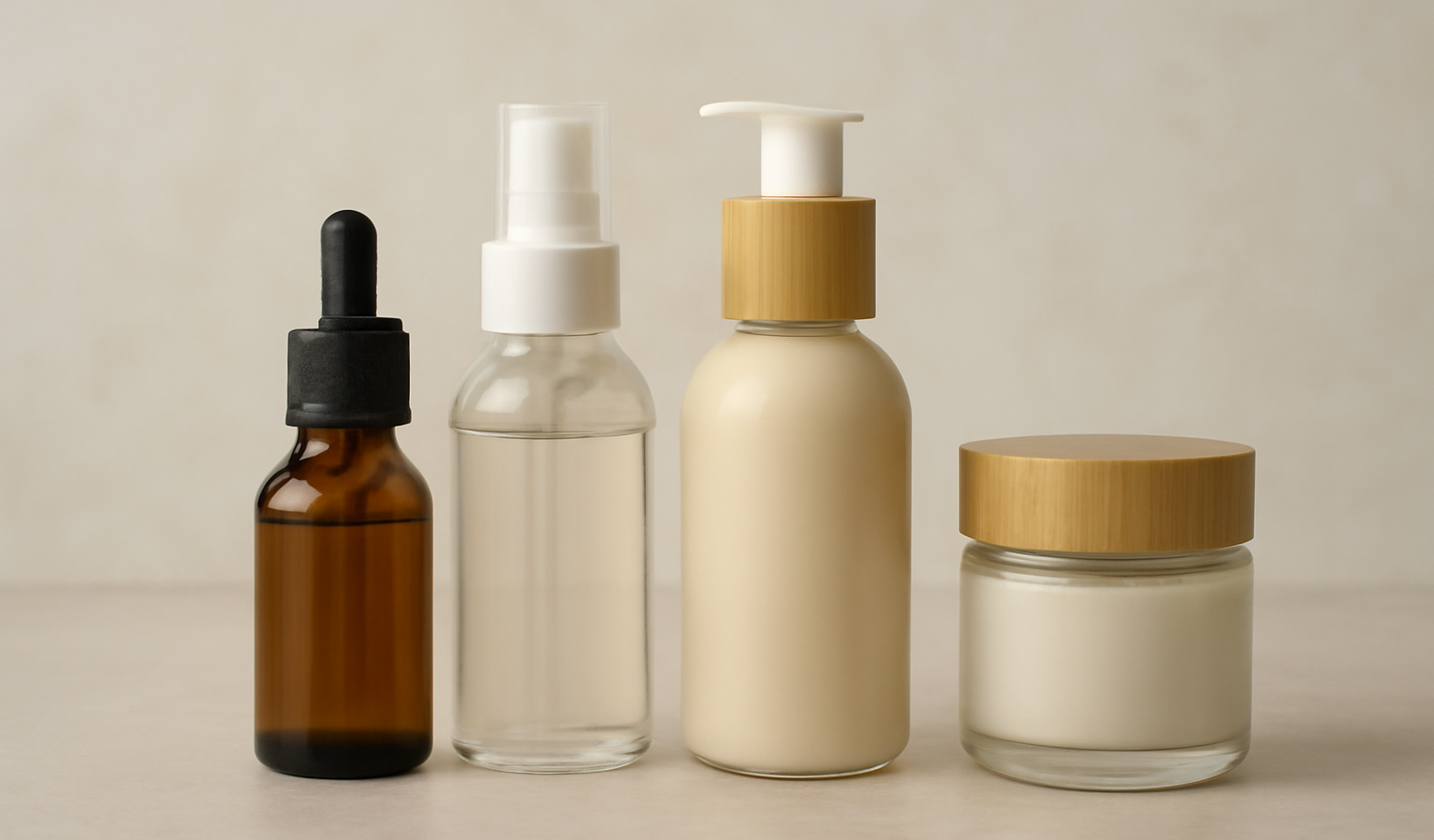 flacons de soins naturels alignés sur plan