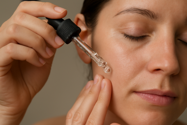 mains appliquant du serum sur le visage
