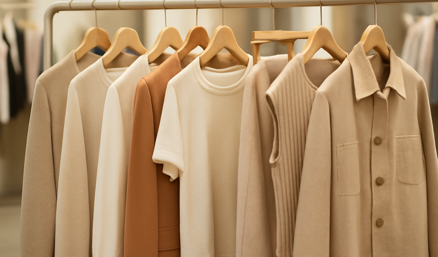 vêtements posés sur cintres en boutique