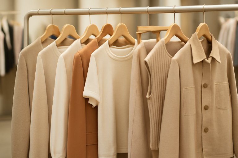 vêtements posés sur cintres en boutique