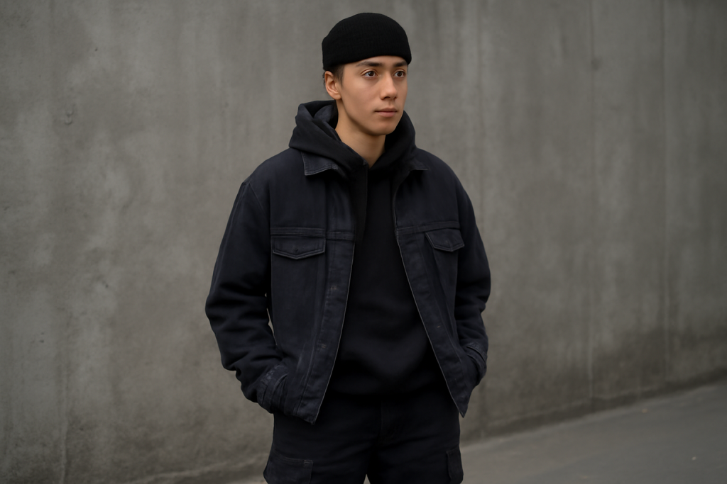 personne en tenue monochrome urbaine