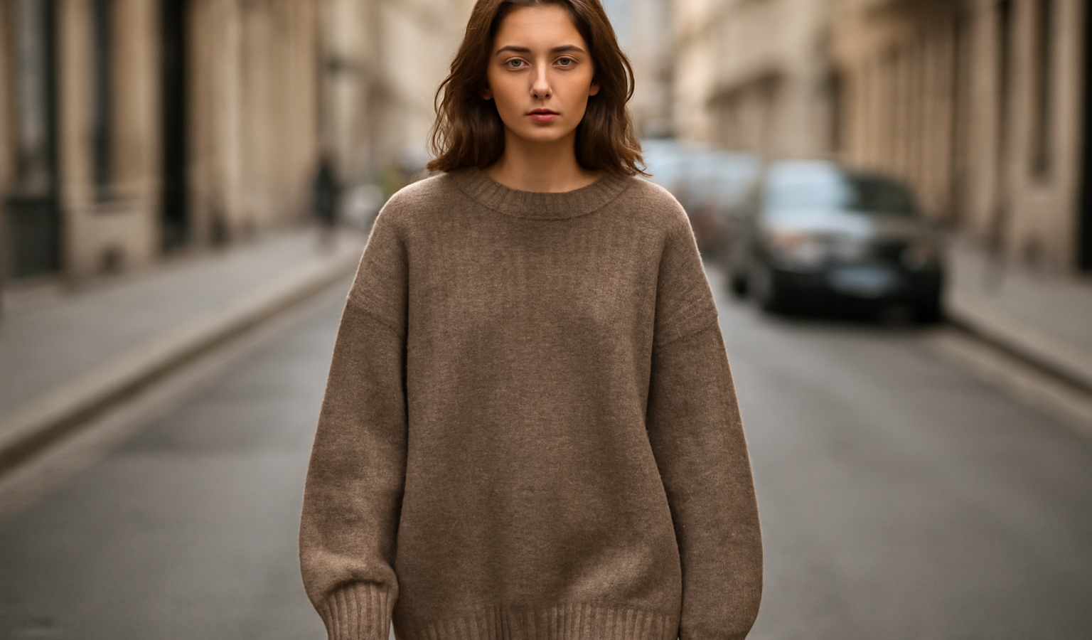 femme en pull oversize en rue