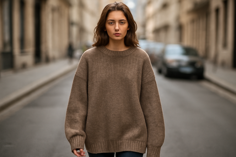 femme en pull oversize en rue