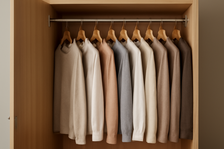 armoire ouverte avec vêtements similaires